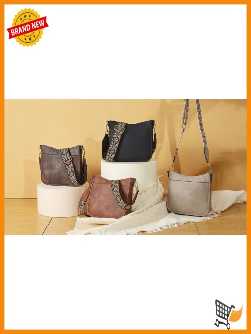 Women's Vegan Leather Crossbody Hobo Bag With Wide Shoulder Strap